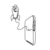 a drawing of a phone with a rocket launch attached to it vector