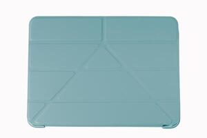 The light blue origami tablet case is isolated on a white background, providing protection for devices while enhancing the aesthetics,front view photo