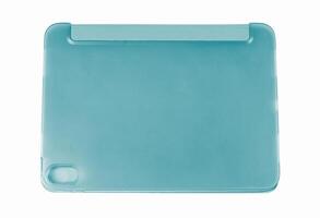The light blue origami tablet case is isolated on white background, providing protection for devices while enhancing the aesthetics,rear view, photo