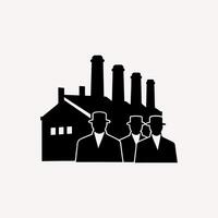 A group of male stand on front of industries on white background vector