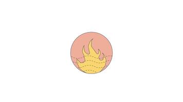 Fire and heat energy symbol in abstract style 2D cartoon round sticker animation. Warmth, passion. Healing ayurveda. Nature force animated flat colorful circular element 4K isolated on white video