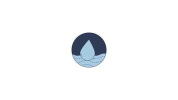 Water drop and waves 2D cartoon round sticker animation. Purity, hydration, fluidity. Healing ayurveda. Waterdrop wavy lines animated flat colorful circular element 4K isolated on white video