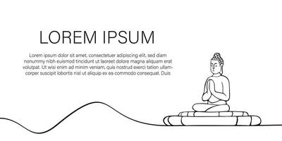 Asian Buddha in lotus position meditating in linear style on white background. Template, web banner for Buddha's birthday, Vesak holiday. Minimalistic poster relax spa advertising copyspace1 vector