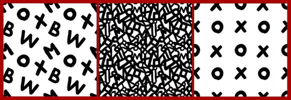 Set of seamless patterns with ink black symbols vector