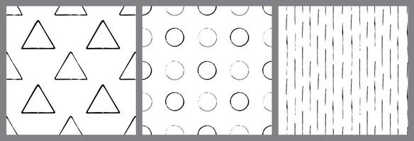 Set of seamless patterns with ink black circles vector