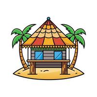 Tropical Bamboo Hut on Beach vector