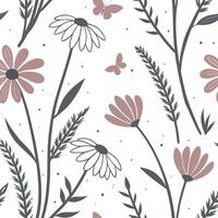 Rustic heather seamless pattern with earthy tones and natural textures on white background Set 2 vector
