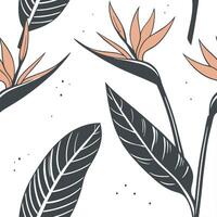 Rustic Bird of Paradise seamless pattern with earthy tones and natural textures on white background Set 2 vector