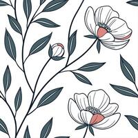 Retro pop art peony seamless pattern with bold outlines and vibrant colors on white Set 2 vector