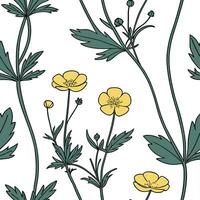 Retro pop art buttercup seamless pattern with bold outlines and vibrant colors on white Set 2 vector