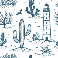 Industrial cactus seamless tiles pattern with bold lines and metallic accents on white background ideal for modern lofts Set 3 vector