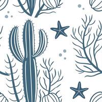Industrial cactus seamless tiles pattern with bold lines and metallic accents on white background ideal for modern lofts vector