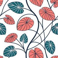 Geometric Pilea seamless pattern with sharp lines and modern aesthetics on white Set 2 vector