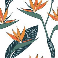 Ethereal silver Bird of Paradise seamless pattern with metallic shimmer on white background Set 2 vector