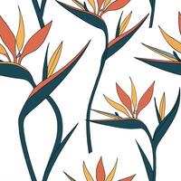 Ethereal silver Bird of Paradise seamless pattern with metallic shimmer on white background Set 3 vector