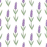 Elegant lavender seamless tiles pattern with delicate blooms and green stems on white background ideal for luxurious bathrooms concept as Delicate lavender blooms and green stems on flat Set 2 vector