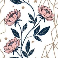 Contemporary abstract peony seamless pattern with bold colors and asymmetrical layout on white Set 2 vector