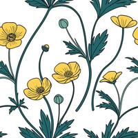 Contemporary abstract buttercup seamless pattern with bold colors and asymmetrical layout on white Set 2 vector