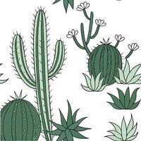 Coastal cactus seamless tiles pattern with airy cactus and light blue accents on white background ideal for beach inspired rooms Set 6 vector