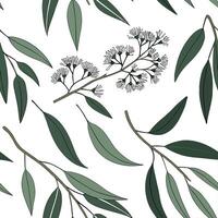 Coastal eucalyptus seamless tiles pattern with airy eucalyptus and light blue accents on white background ideal for beach inspired rooms Set 2 vector
