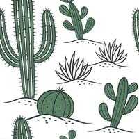 Coastal cactus seamless tiles pattern with airy cactus and light blue accents on white background ideal for beach inspired rooms Set 2 vector