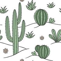 Coastal cactus seamless tiles pattern with airy cactus and light blue accents on white background ideal for beach inspired rooms Set 3 vector