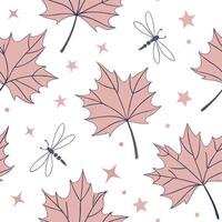 Classic embroidered maple leaves seamless pattern with textured details on white Set 3 vector