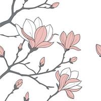 Botanical garden magnolia seamless tiles pattern with various magnolia species in natural pinks on white background perfect for serene spaces Set 9 vector