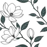 Botanical garden magnolia seamless tiles pattern with various magnolia species in natural pinks on white background perfect for serene spaces Set 11 vector