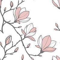 Botanical garden magnolia seamless tiles pattern with various magnolia species in natural pinks on white background perfect for serene spaces Set 7 vector