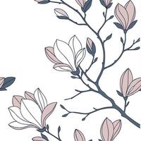 Botanical garden magnolia seamless tiles pattern with various magnolia species in natural pinks on white background perfect for serene spaces Set 5 vector