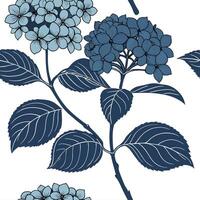 Botanical garden hydrangea seamless tiles pattern with various hydrangea species in natural blues on white background perfect for serene spaces Set 5 vector