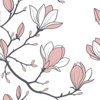Botanical garden magnolia seamless tiles pattern with various magnolia species in natural pinks on white background perfect for serene spaces Set 6 vector