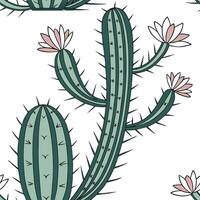 Botanical garden cactus seamless tiles pattern with various cactus species in natural greens on white background perfect for serene spaces Set 6 vector