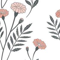 Bohemian marigold seamless tiles pattern with vibrant orange blooms and intricate leaf details on white background ideal for eclectic spaces Set 2 vector