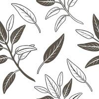 Art deco sage leaves seamless pattern with metallic accents and geometric elements on white Set 2 vector