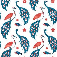 Create seamlessestiles patterns featuring Asian fauna such as peacocks koi fish and cranes with vibrant colors and elegant details concept as Draw inspiration from Asian wildlife in Dynamic Square vector