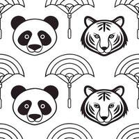 Design a seamlessestiles pattern using Asian fauna such as pandas tigers and cranes with delicate details and traditional patterns concept as Incorporate traditional Asian wildlife Dynamic Square vector
