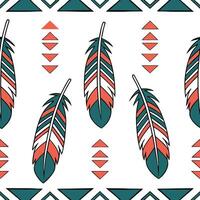 Design a seamlessestiles pattern using Native American decorations featuring feathers geometric designs and vibrant color accents concept as Use Native American decorations includin Dynamic Square vector
