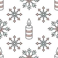 Elegant snowflake and candle seamless tiles pattern with warm winter glow and frosty accents concept as Elegant snowflakes paired with warm candles create a seamless tiles pattern wi flat vector