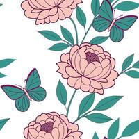 Elegant Easter peonies and butterflies seamless tiles pattern with rich spring colors concept as Rich spring colors adorn elegant Easter peonies and butterflies in seamless tiles pat flat vector