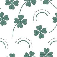 Elegant four leaf clovers and rainbows seamless tiles pattern with graceful spring motifs concept as Graceful spring motifs with elegant four leaf clovers and rainbows create seamle flat vector