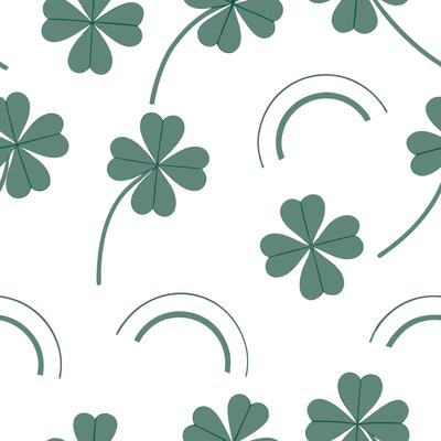 Elegant four leaf clovers and rainbows seamless tiles pattern with graceful spring motifs concept as Graceful spring motifs with elegant four leaf clovers and rainbows create seamle flat