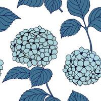Elegant hydrangea seamless tiles pattern with large blue blooms and subtle green leaves on white background ideal for luxurious bathrooms concept as Large blue hydrangea blooms and flat vector