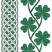 Elegant Irish clovers and Celtic knots seamless tiles pattern with rich green tones concept as Rich green tones highlight elegant Irish clovers intertwined with Celtic knots in seam flat vector