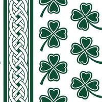 Elegant Irish symbols and clovers seamless tiles pattern with rich green hues concept as Rich green hues highlight elegant Irish symbols intertwined with clovers in seamless tiles pa flat vector