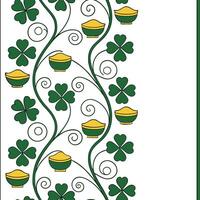 Elegant shamrocks and pots of gold seamless tiles pattern with rich green and gold tones concept as Rich green and gold tones highlight elegant shamrocks intertwined with pots of go flat vector