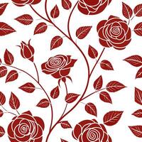 Elegant rose seamless tiles pattern with detailed red roses on a pure white background ideal for luxurious living rooms concept as Detailed red roses on pure white background create flat vector