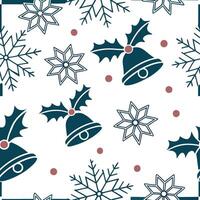 Elegant snowflake and Christmas bell seamless tiles pattern with festive winter elements concept as Festive Christmas bells paired with elegant snowflakes create a seamless tiles pat flat vector