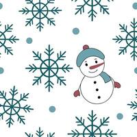 Elegant snowflake and snowman seamless tiles pattern with playful winter elements concept as Playful snowmen paired with elegant snowflakes create a seamless tiles pattern with fun w flat vector